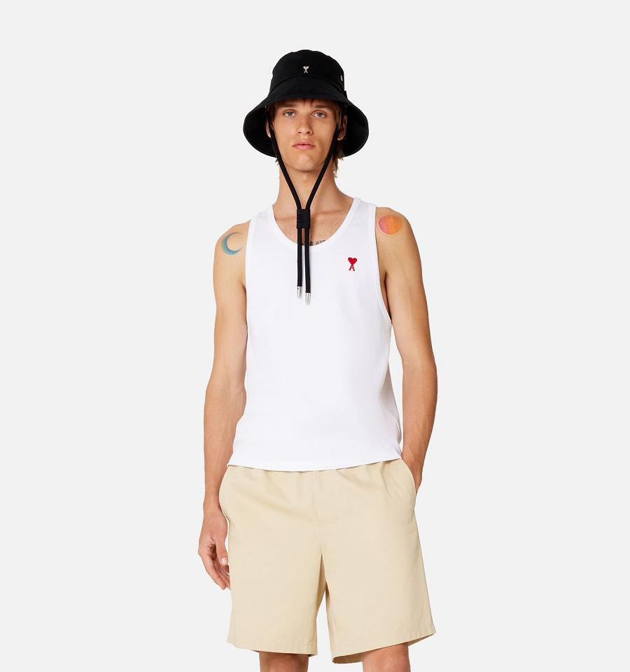 Men's Ami Paris Ami de Coeur Tanks White | ami-MY215