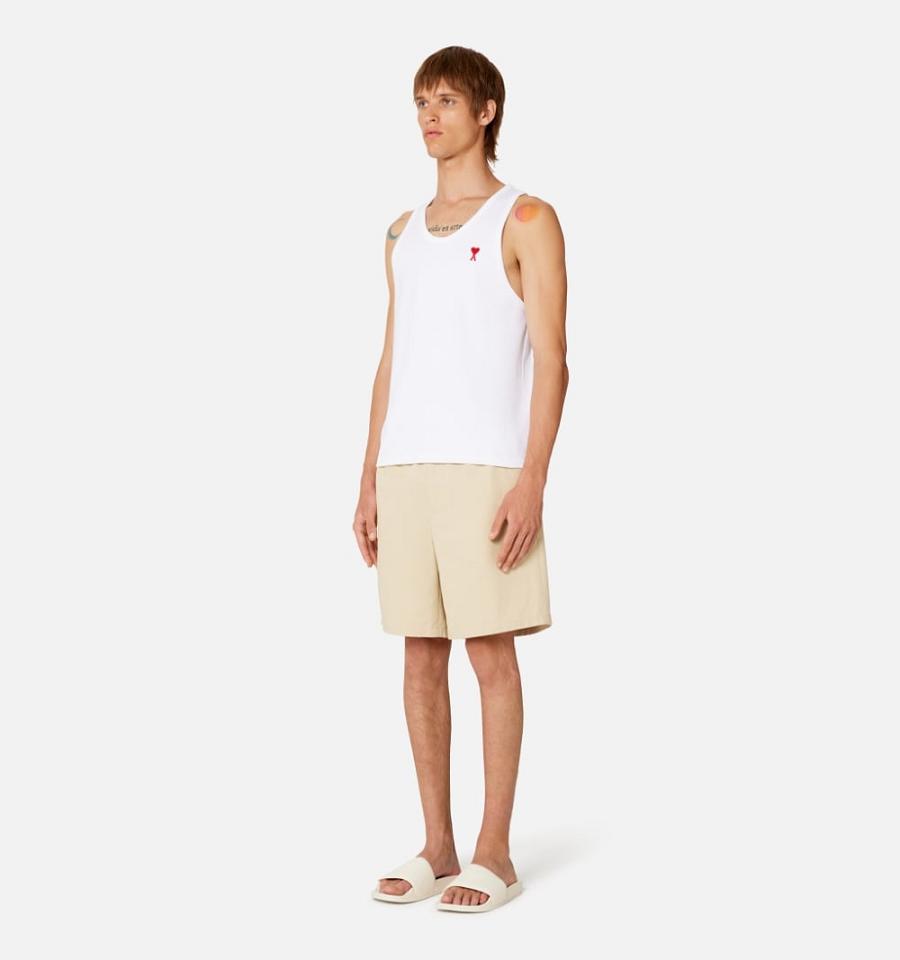 Men's Ami Paris Ami de Coeur Tanks White | ami-MY215