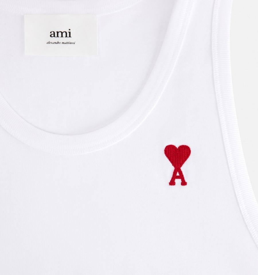 Men's Ami Paris Ami de Coeur Tanks White | ami-MY215