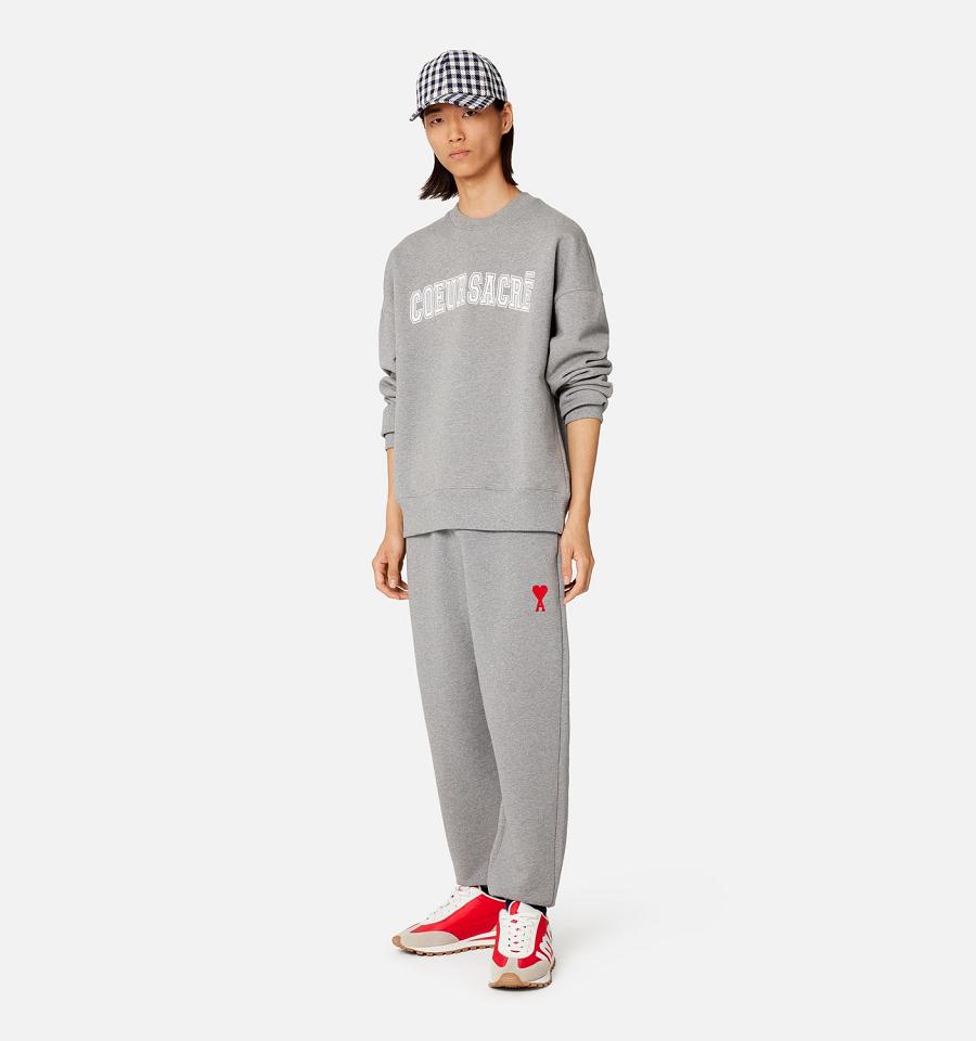 Men's Ami Paris Ami de Coeur Track Pants Grey | ami-MY445