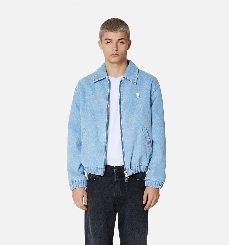 Men's Ami Paris Ami de Cœur Zipped Denim Jackets Blue | ami-MY325