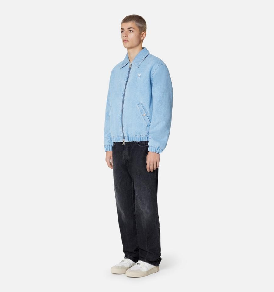 Men's Ami Paris Ami de Cœur Zipped Denim Jackets Blue | ami-MY325