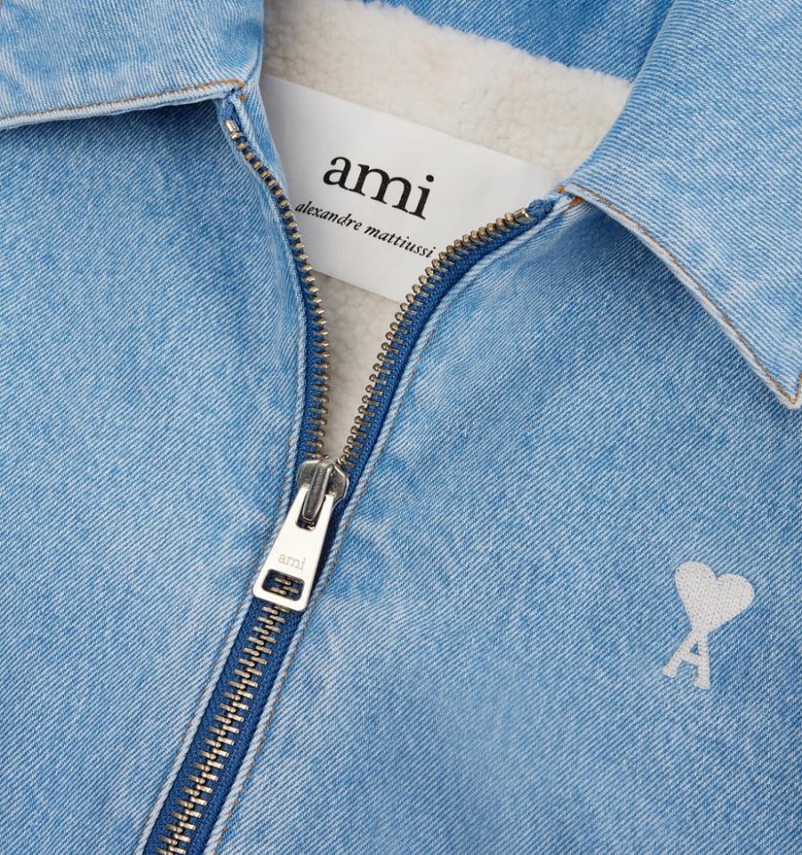 Men's Ami Paris Ami de Cœur Zipped Denim Jackets Blue | ami-MY325