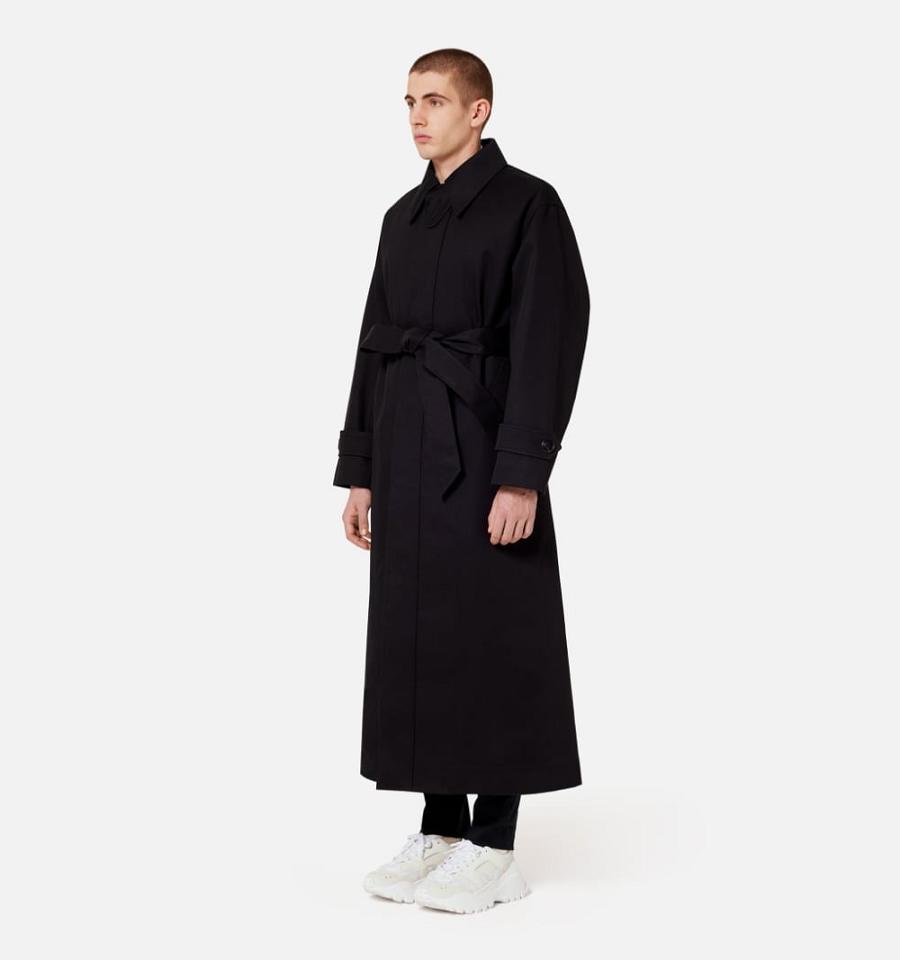 Men's Ami Paris Belted Mac Coats Black | ami-MY258