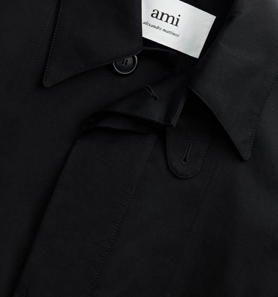 Men's Ami Paris Belted Mac Coats Black | ami-MY258