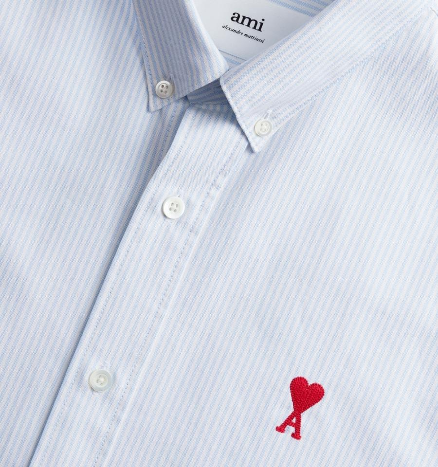 Men's Ami Paris Button-Down Ami De Coeur Shirts Light Blue | ami-MY259