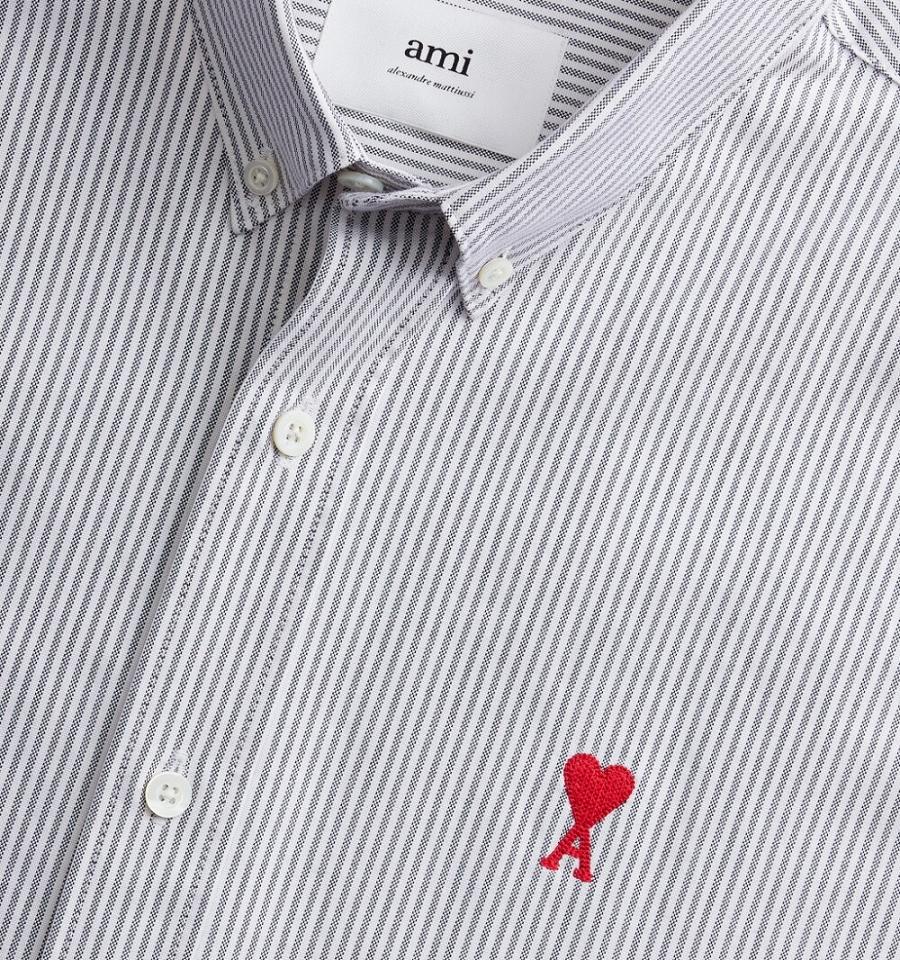 Men's Ami Paris Button-Down Ami De Coeur Shirts Grey | ami-MY311