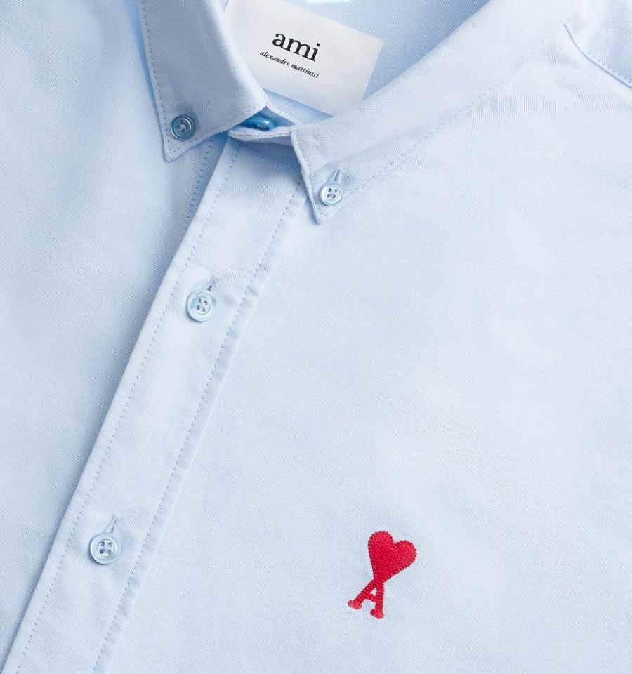 Men's Ami Paris Button-Down Ami De Coeur Shirts Blue | ami-MY365