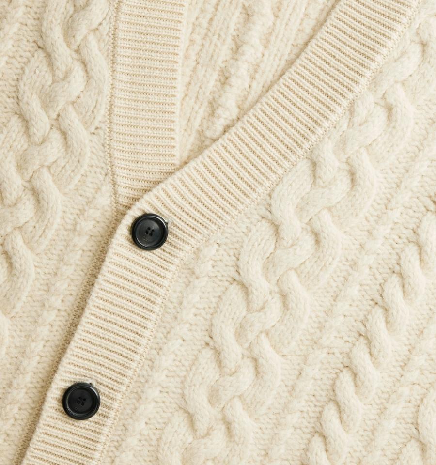 Men's Ami Paris Cable Knitted Cardigans Beige | ami-MY122