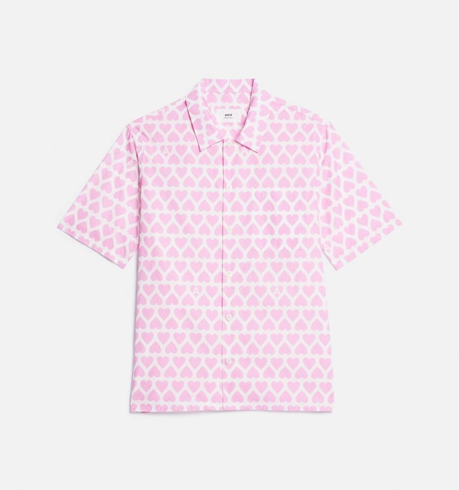 Men\'s Ami Paris Camp Collar Shirts Pink | ami-MY141