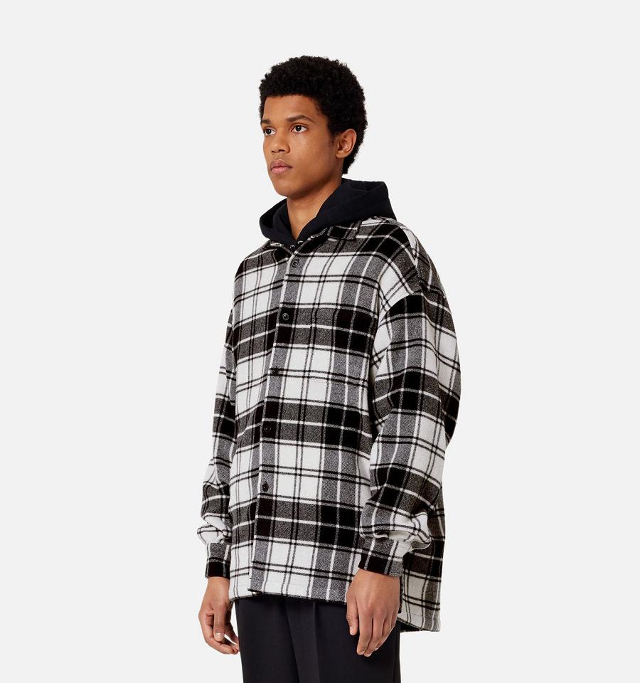 Men's Ami Paris Checked Overshirt With Print Jackets Black / White | ami-MY463