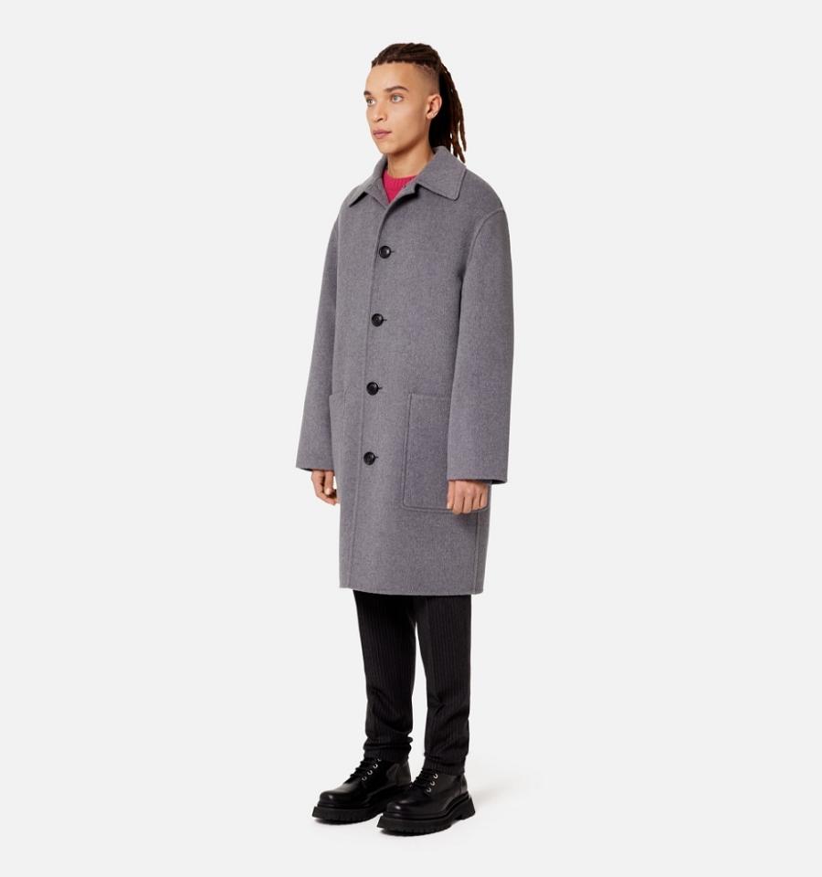 Men's Ami Paris Double Face With Patch Pockets Coats Grey | ami-MY438