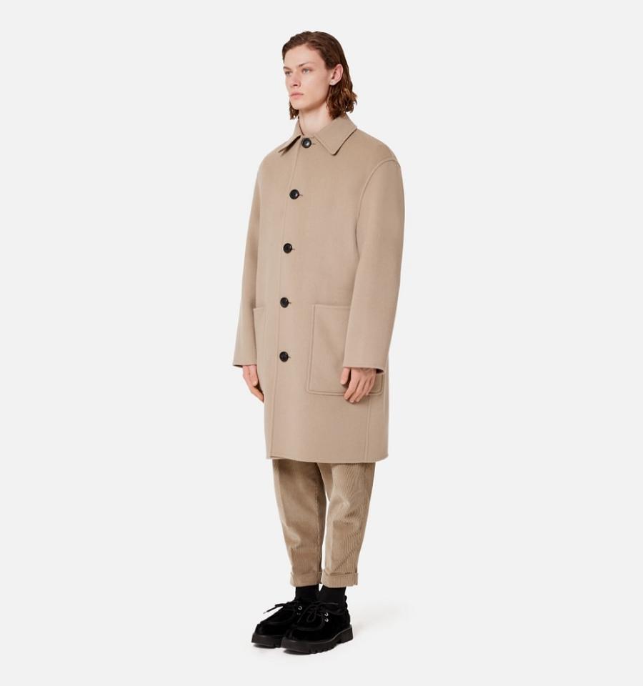 Men's Ami Paris Double Face With Patch Pockets Coats Khaki | ami-MY591