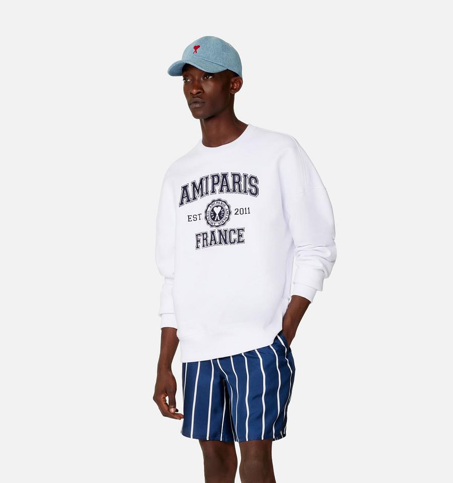 Men's Ami Paris France Crewneck Sweatshirts White | ami-MY570