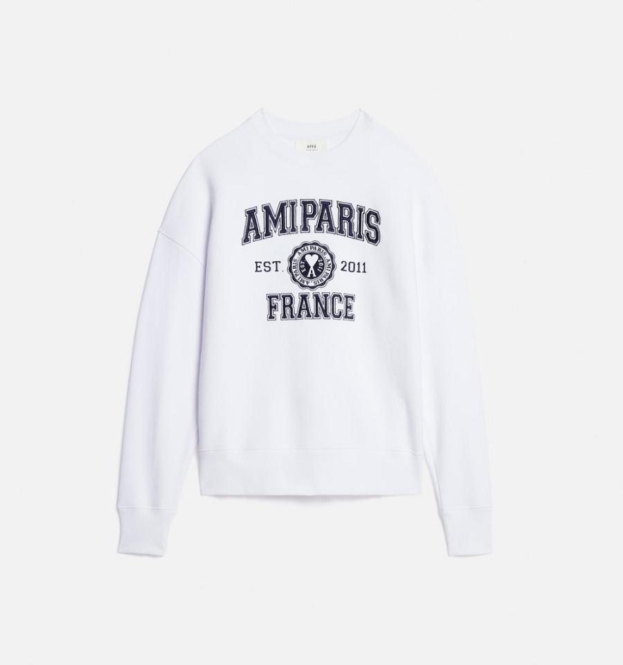 Men\'s Ami Paris France Crewneck Sweatshirts White | ami-MY570