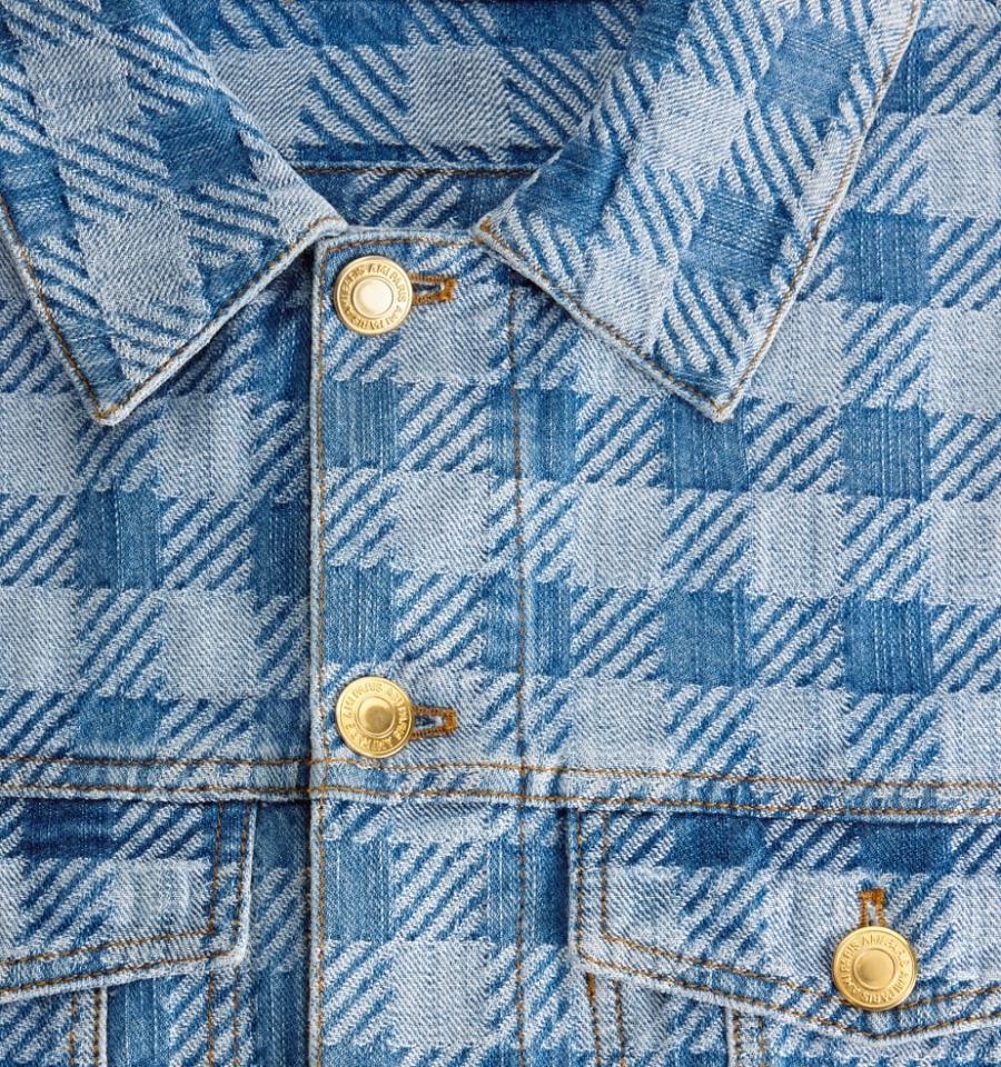 Men's Ami Paris Gingham Boxy Fit Denim Jackets Blue | ami-MY408