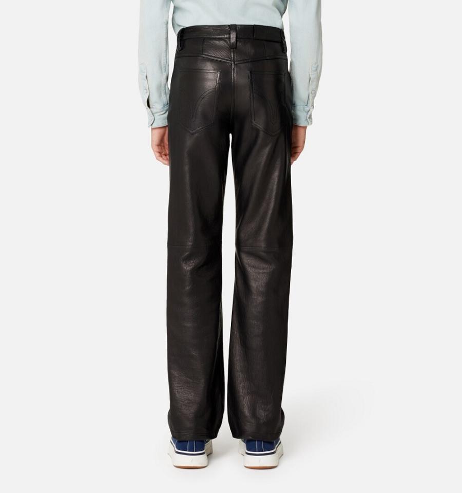 Men's Ami Paris Leather Straight Fit Pants Black | ami-MY371