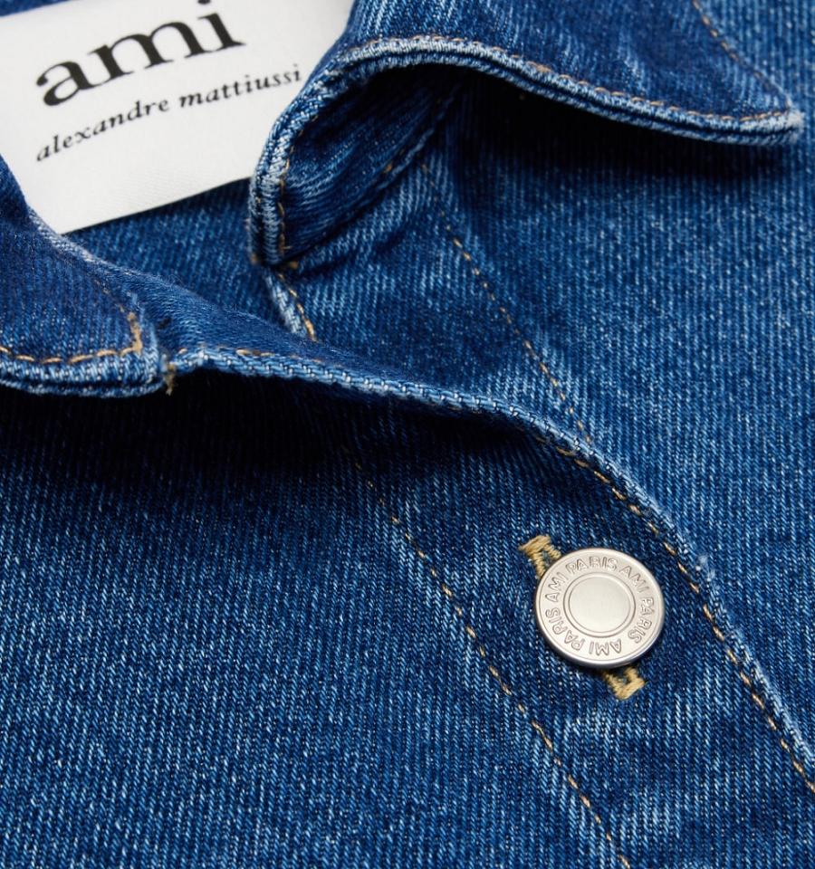 Men's Ami Paris Overshirt With Print Denim Blue | ami-MY411