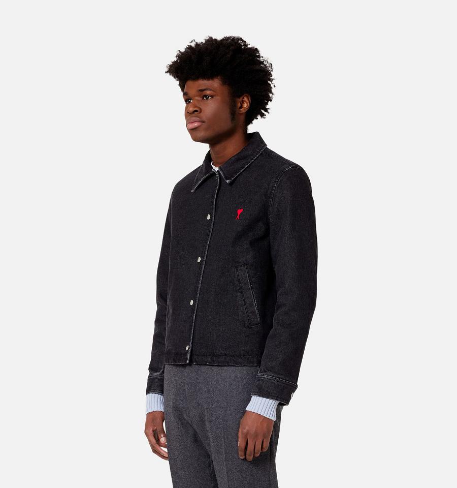 Men's Ami Paris Press Buttons Ami De Cœur Denim Black | ami-MY613