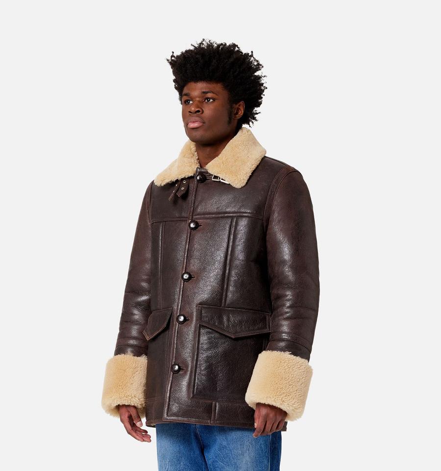 Men's Ami Paris Shearling Buttoned Jackets Brown | ami-MY503