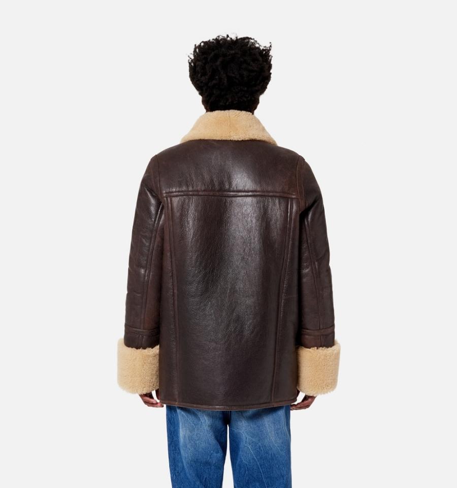 Men's Ami Paris Shearling Buttoned Jackets Brown | ami-MY503