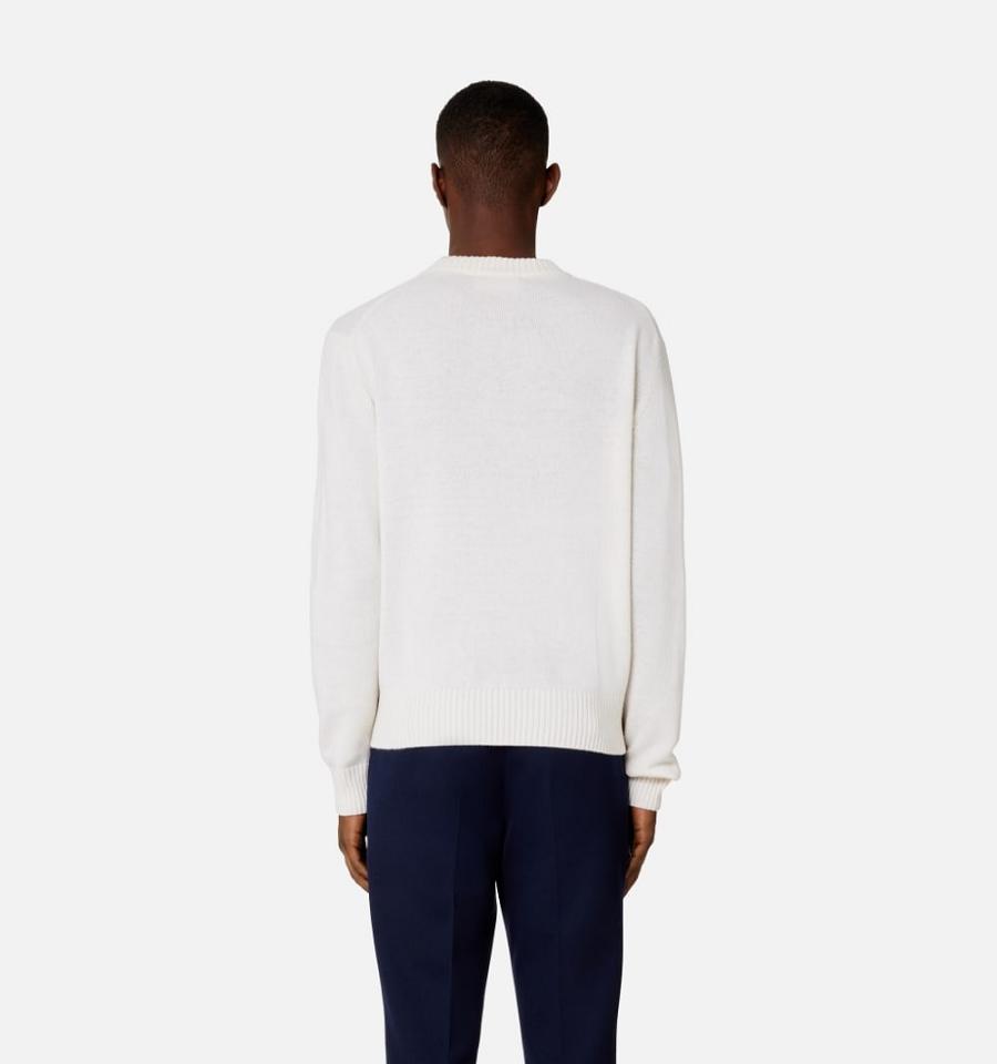 Men's Ami Paris Tonal Ami de Coeur Crewneck Sweaters White | ami-MY132