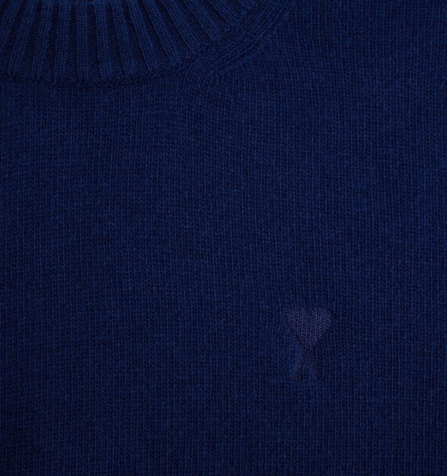 Men's Ami Paris Tonal Ami de Coeur Crewneck Sweaters Navy | ami-MY483