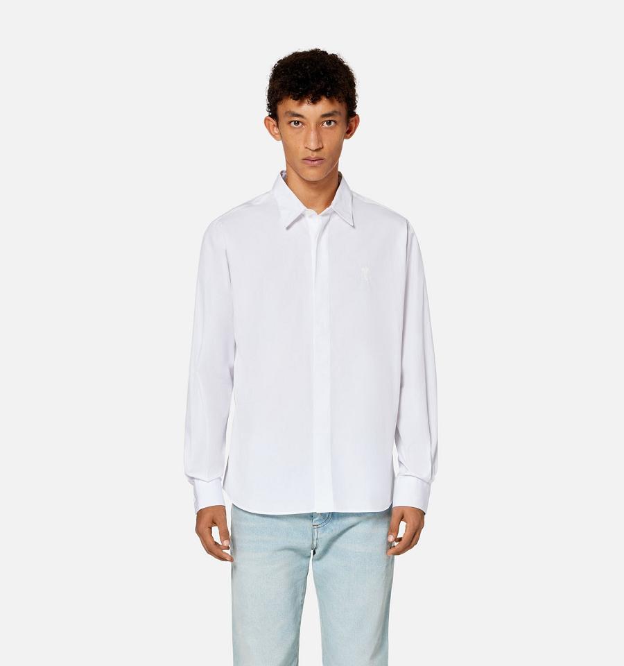 Men's Ami Paris Tonal Ami de Coeur Shirts White | ami-MY175