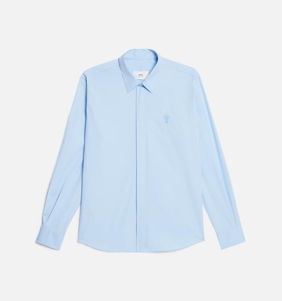 Men's Ami Paris Tonal Ami de Coeur Shirts Blue | ami-MY509