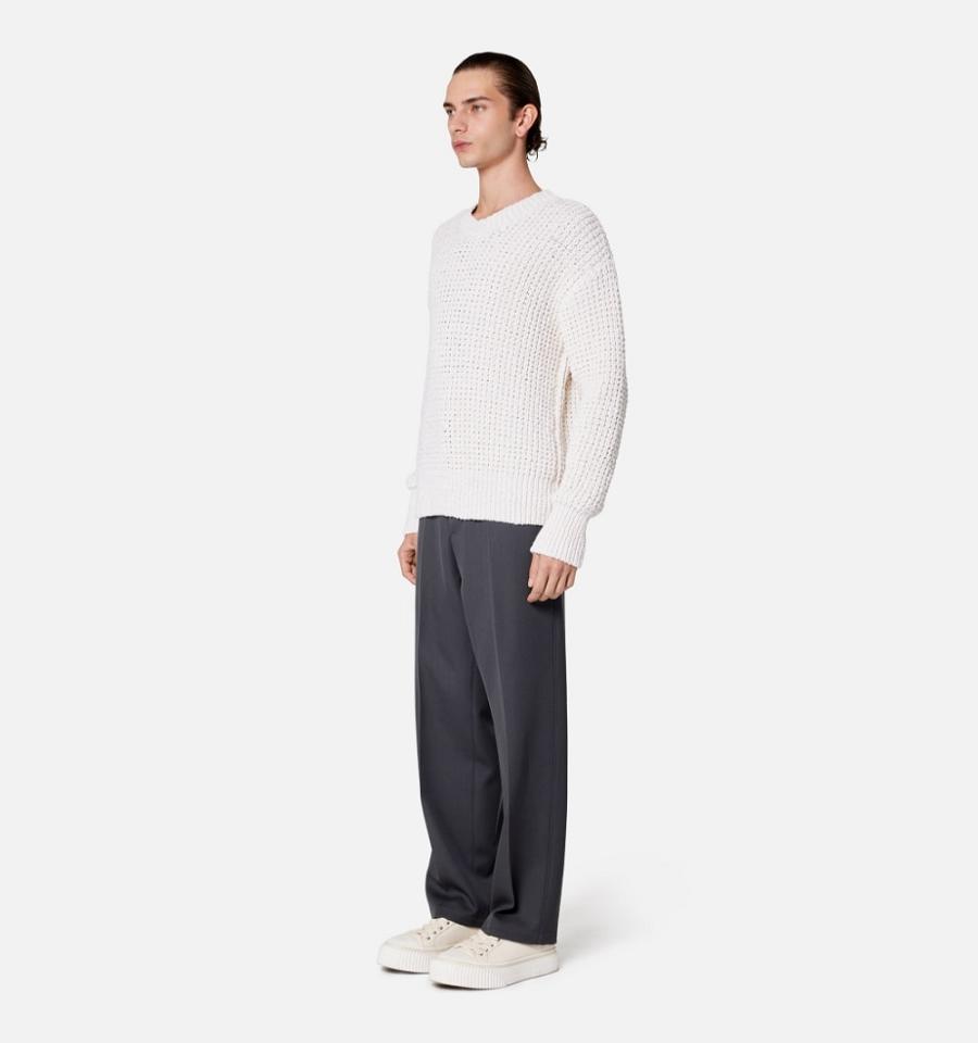 Men's Ami Paris Waffle Knit Sweaters White | ami-MY466