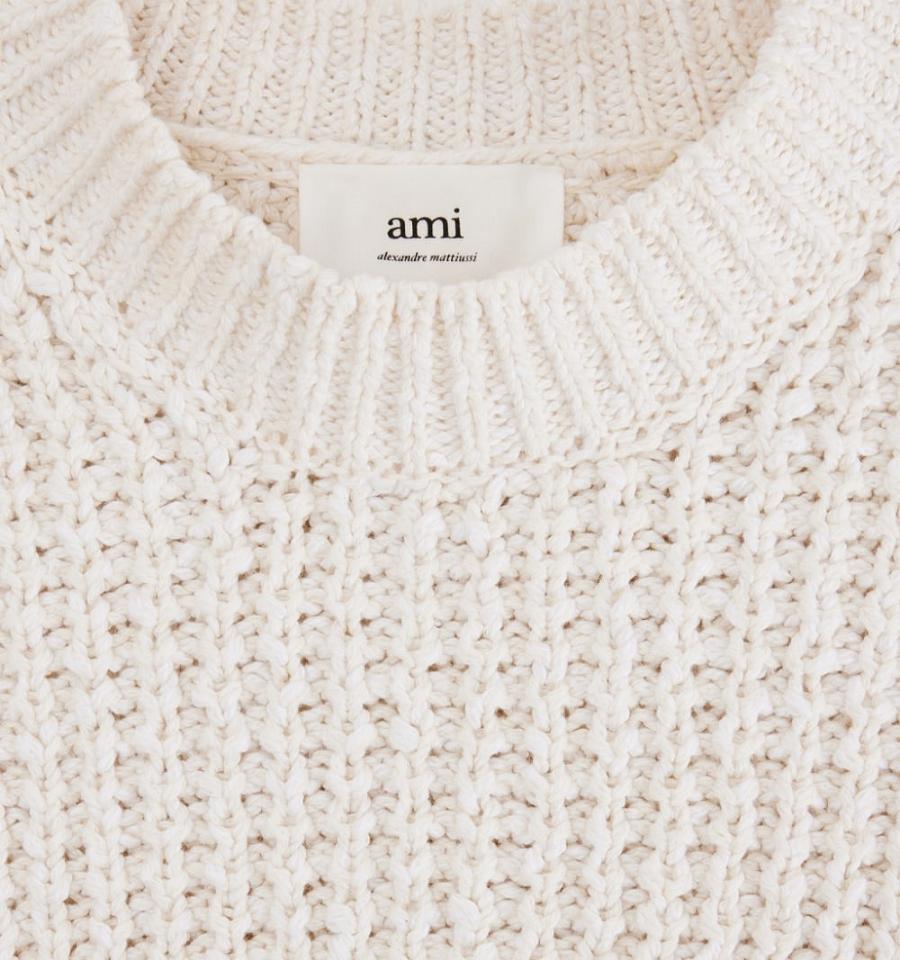 Men's Ami Paris Waffle Knit Sweaters White | ami-MY466