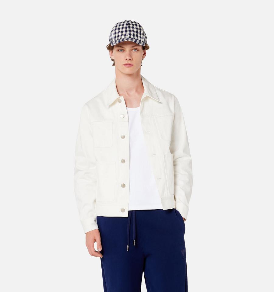 Men's Ami Paris Worker Jackets White | ami-MY248