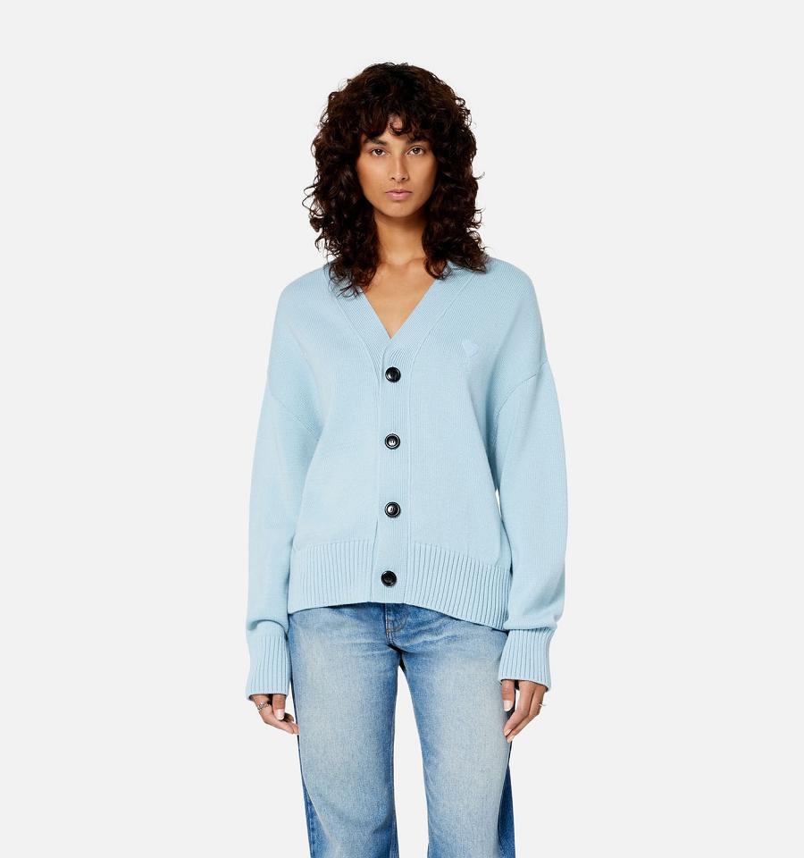 Women's Ami Paris Ami de Coeur Cardigans Blue | ami-MY247