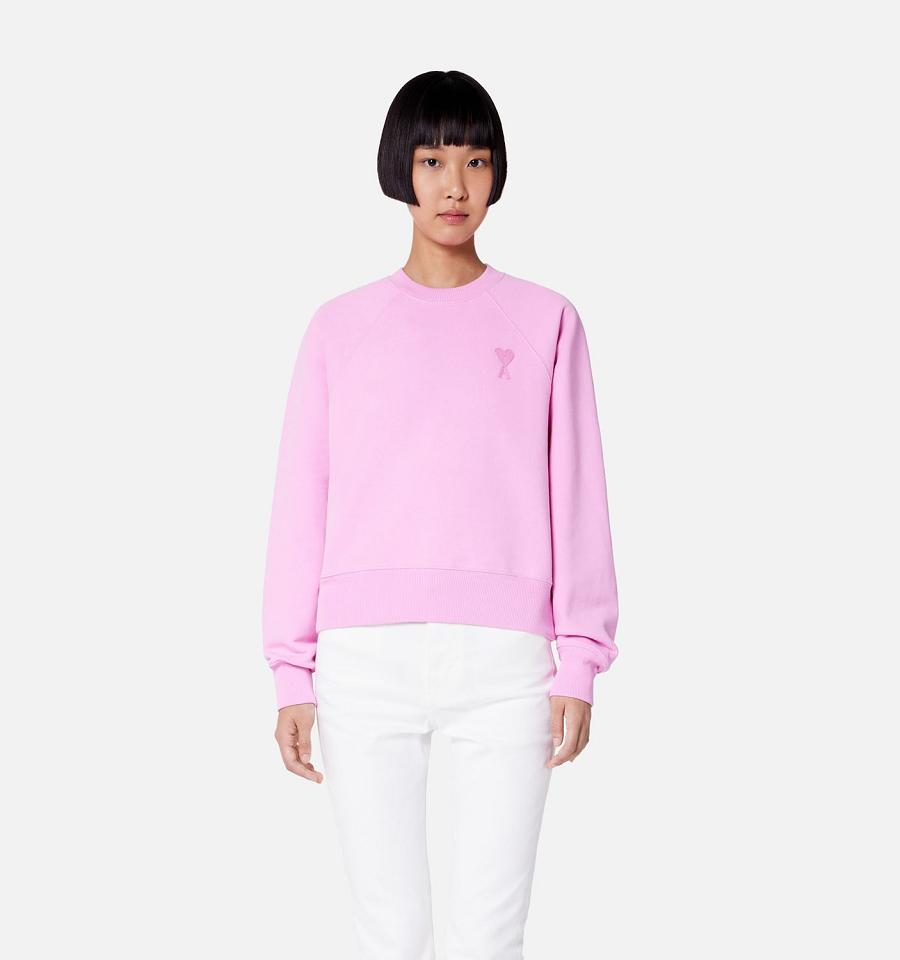 Women's Ami Paris Ami de Coeur Crewneck Sweatshirts Pink | ami-MY178