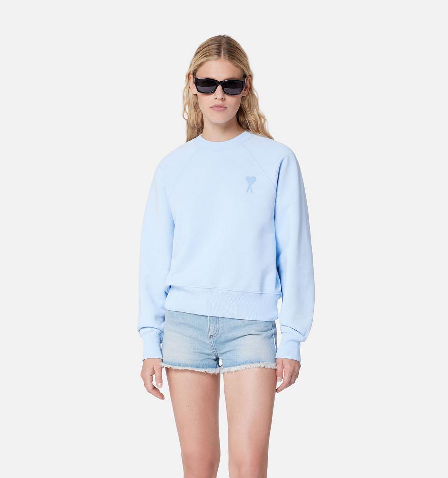 Women's Ami Paris Ami de Coeur Crewneck Sweatshirts Blue | ami-MY188