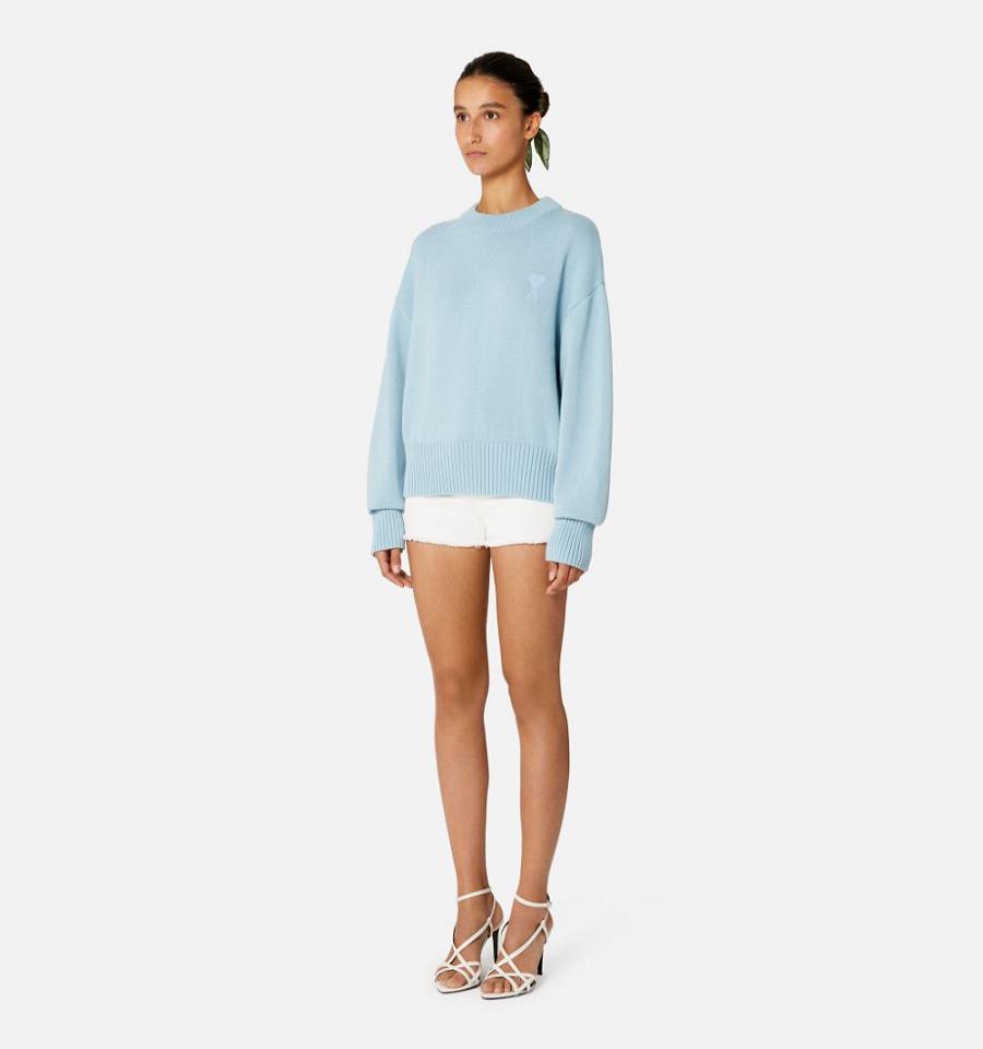 Women's Ami Paris Ami de Coeur Crewneck Sweaters Blue | ami-MY227