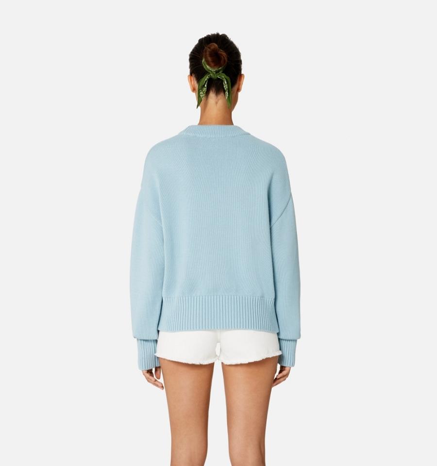 Women's Ami Paris Ami de Coeur Crewneck Sweaters Blue | ami-MY227