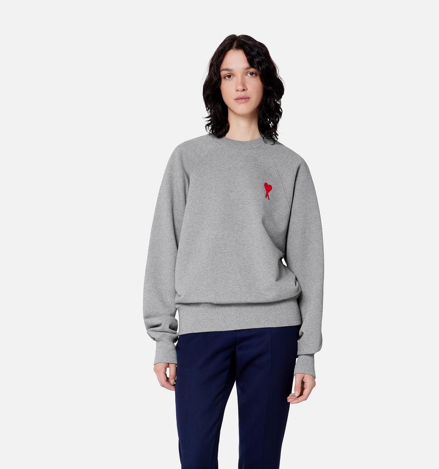 Women's Ami Paris Ami de Coeur Crewneck Sweatshirts Grey | ami-MY297