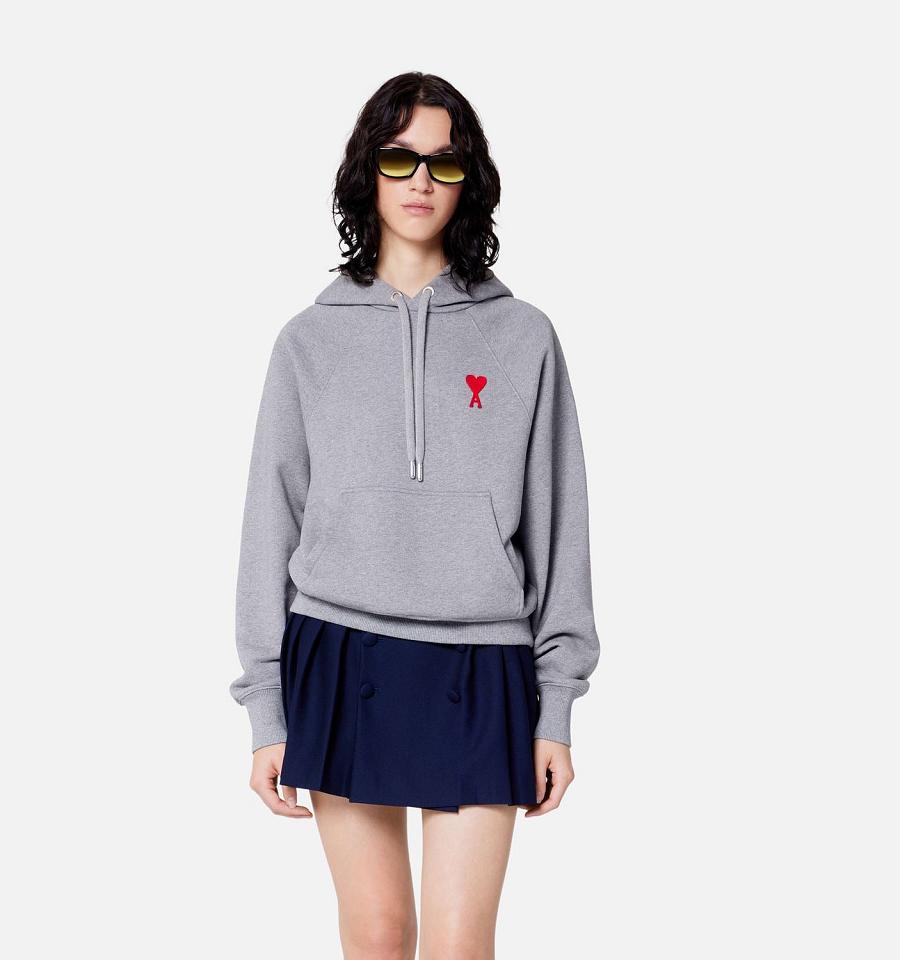 Women's Ami Paris Ami de Coeur Hoodies Grey | ami-MY207