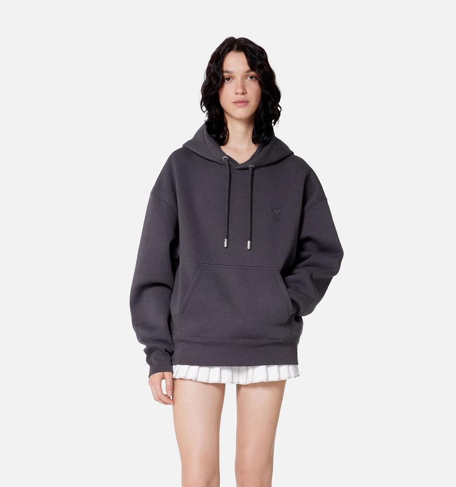 Women's Ami Paris Ami de Coeur Hoodies Grey | ami-MY269