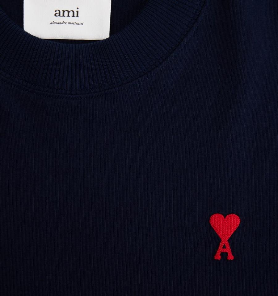 Women's Ami Paris Ami de Coeur Long Sleeves T Shirts Navy | ami-MY154