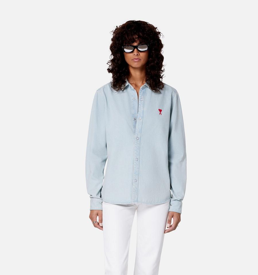 Women's Ami Paris Ami de Coeur Shirts Blue | ami-MY398