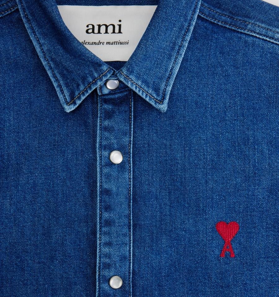 Women's Ami Paris Ami de Coeur Shirts Blue | ami-MY467