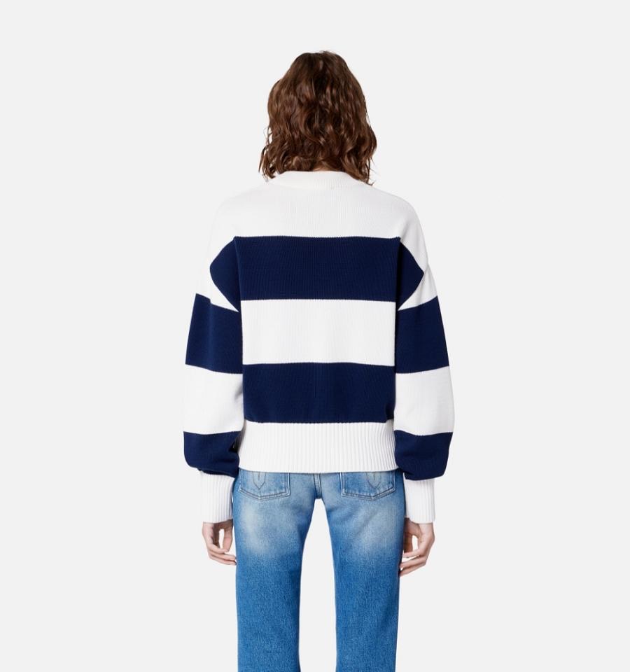 Women's Ami Paris Ami de Coeur With Rugby Stripes Sweaters Navy / White | ami-MY284