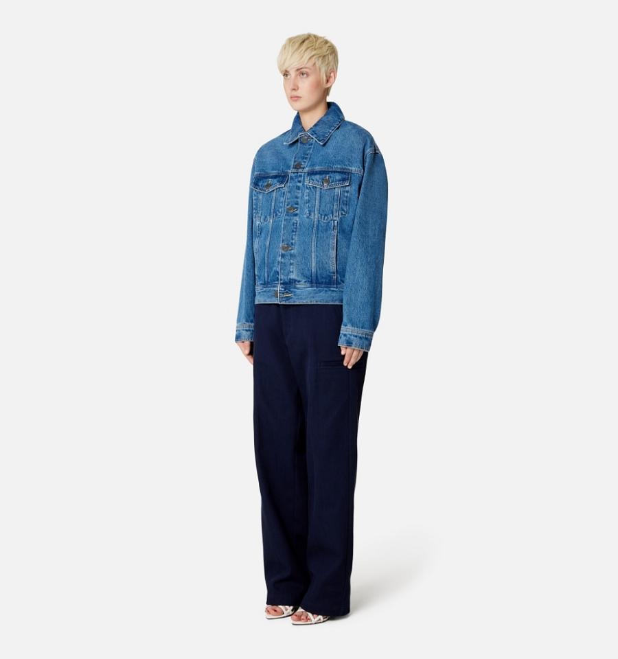 Women's Ami Paris Boxy Fit Denim Jackets Blue | ami-MY397