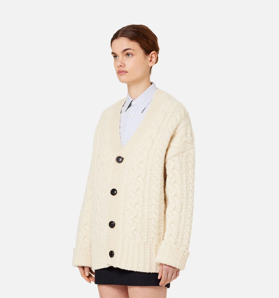 Women's Ami Paris Cable Knitted Cardigans Beige | ami-MY404