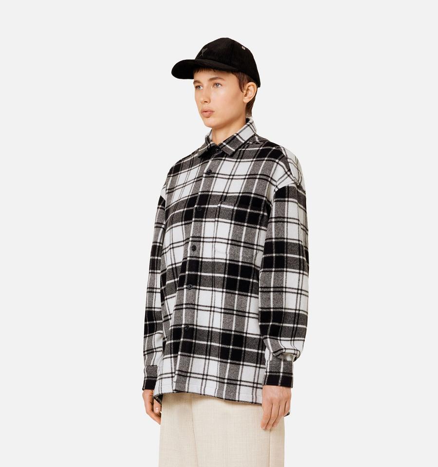 Women's Ami Paris Checked Overshirt With Print Jackets Grey | ami-MY197