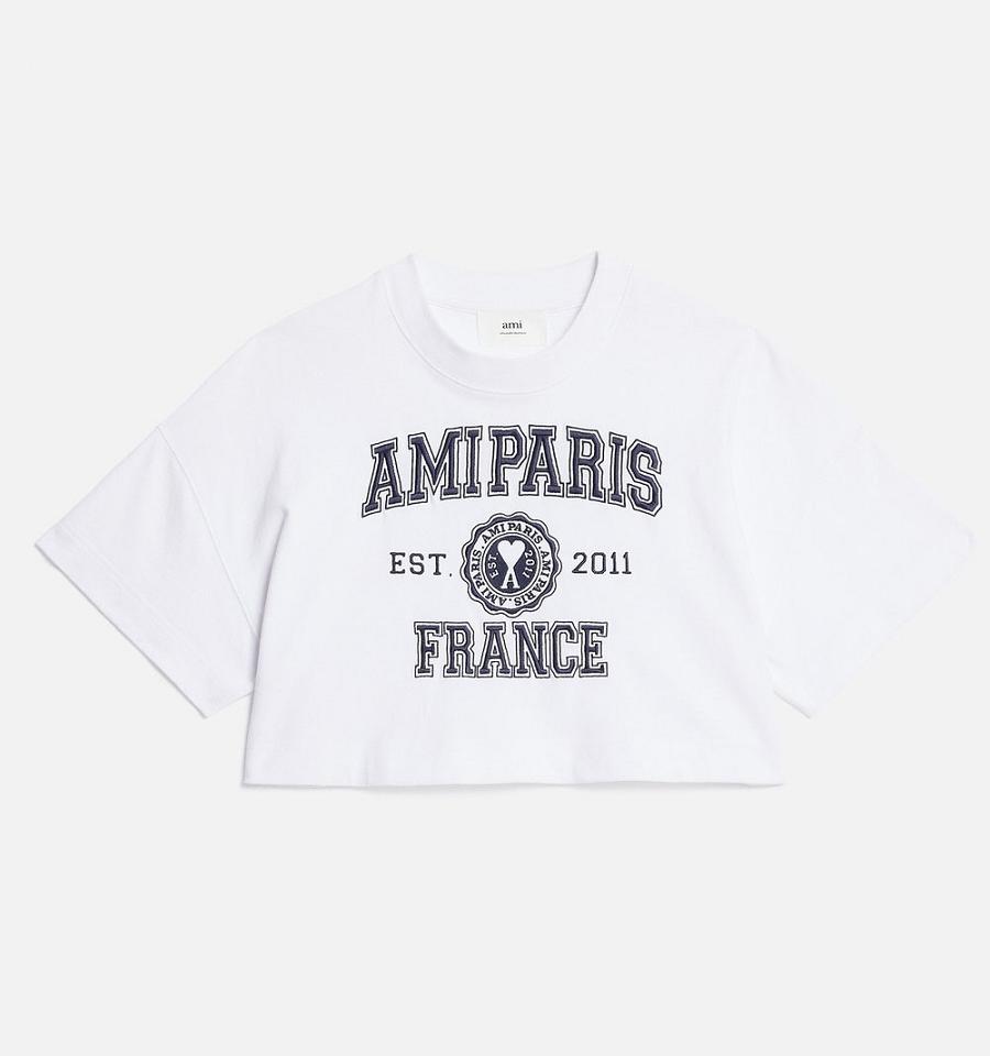 Women\'s Ami Paris Cropped Amiparis France T Shirts White | ami-MY260