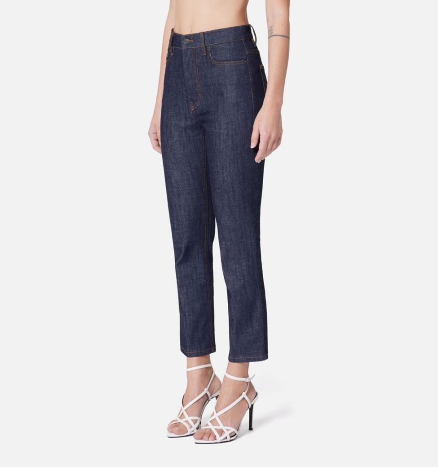 Women's Ami Paris Cropped Slim Fit Jeans Navy | ami-MY254