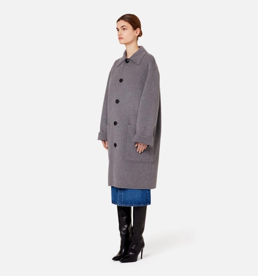 Women's Ami Paris Double Face With Patch Pockets Coats Grey | ami-MY362